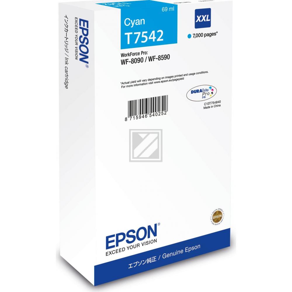 ORIGINAL Epson Tintenpatrone Cyan C13T754240 T7542 XXL ~7000 Seiten 69ml XXL