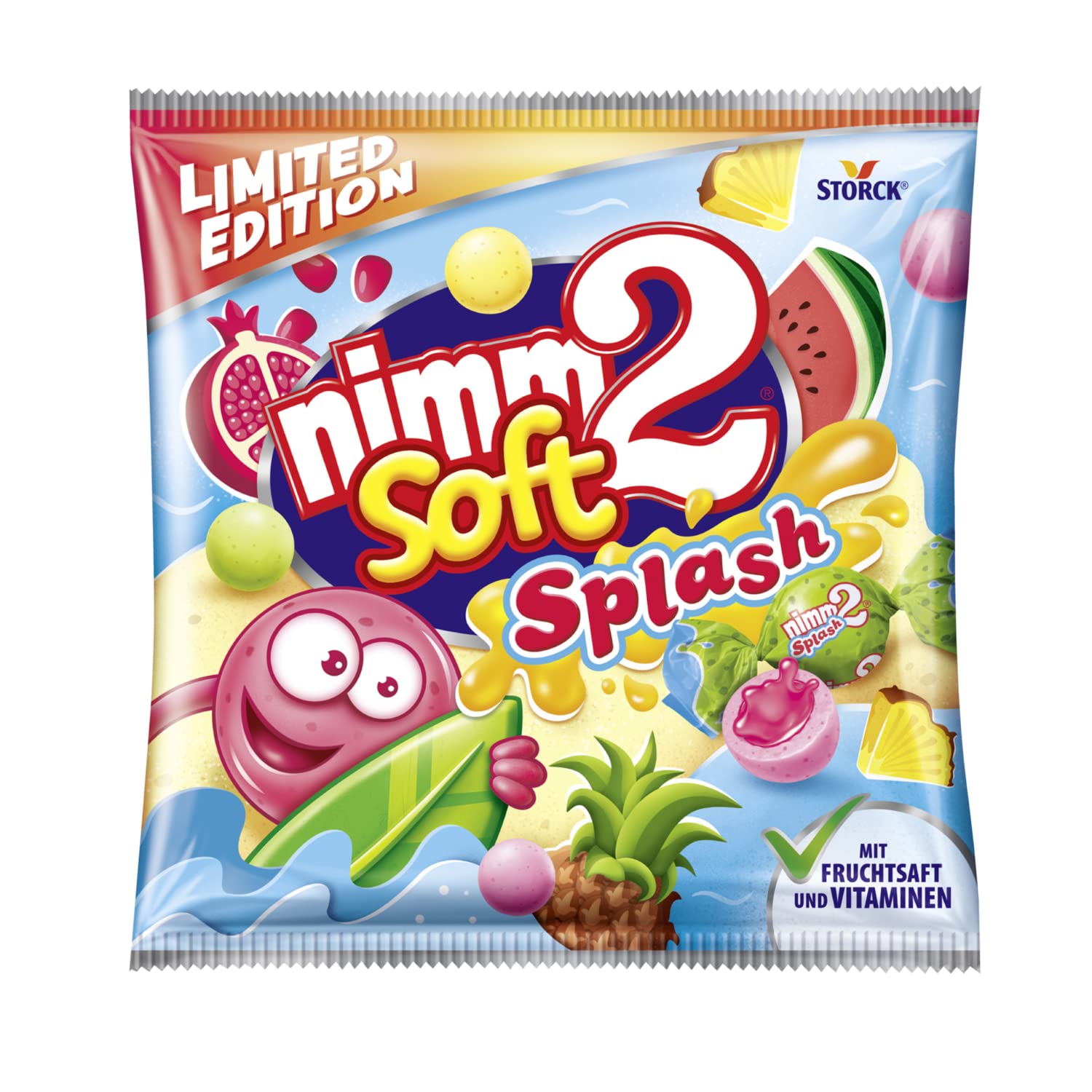 nimm2 soft Splash – 1 x 240g – Gefüllte Kaubonbons mit Fruchtsaft und Vitaminen 