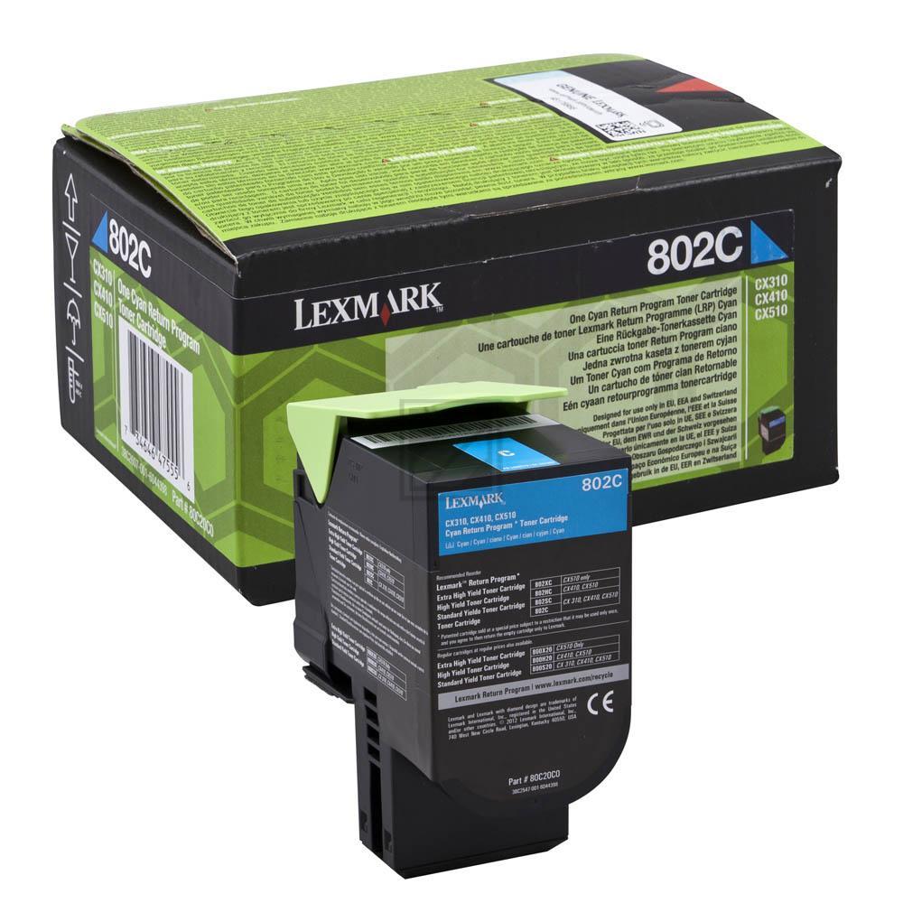 ORIGINAL Lexmark Toner Cyan 802C 80C20C0 ~1000 Seiten Rückgabe-Druckkassette