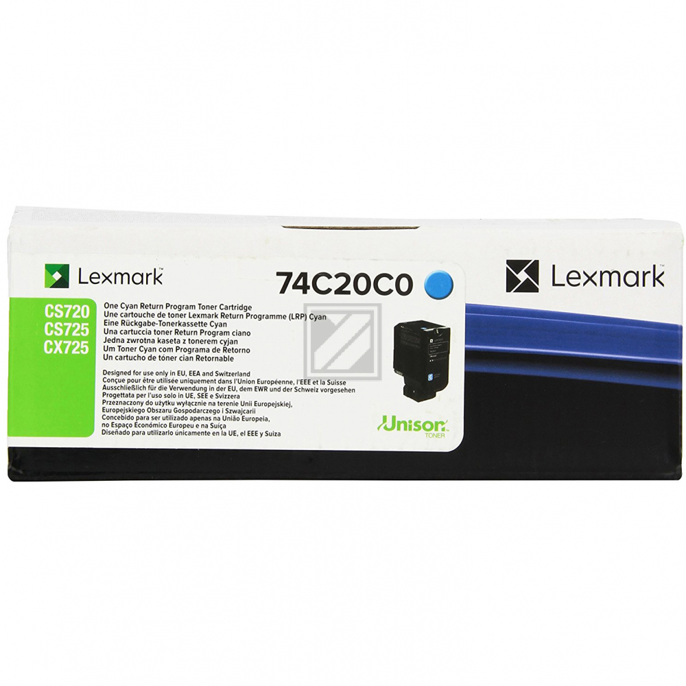 ORIGINAL Lexmark Toner Cyan 74C20C0 ~3000 Seiten Rückgabe-Druckkassette