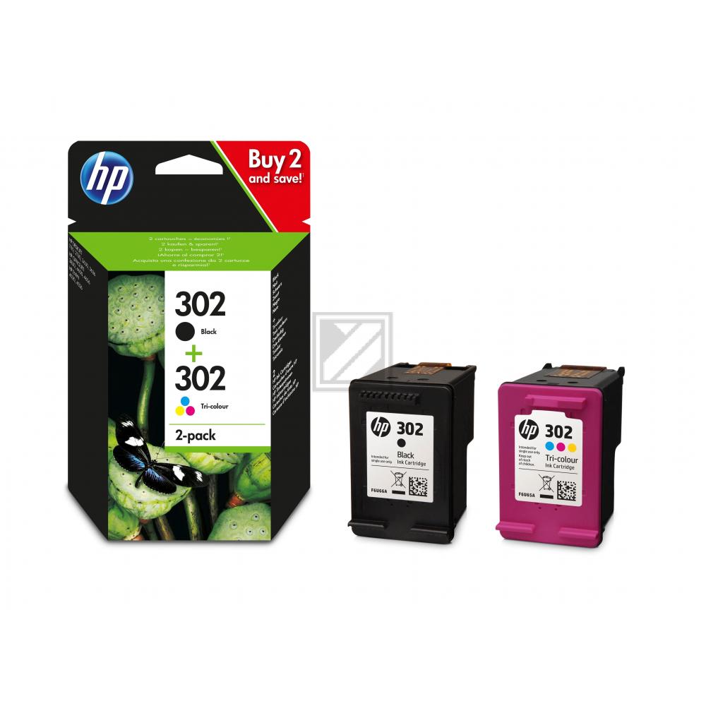 ORIGINAL HP Multipack Schwarz / mehrere Farben X4D37AE 302 2 Tintenpatronen HP 302: F6U66AE + F6U65AE