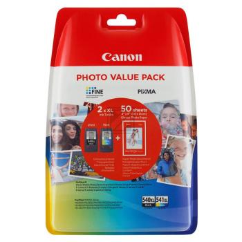 ORIGINAL Canon Value Pack Schwarz / mehrere Farben PG-540XL CL-541XL Photo Value Pack 5222B013 2 Tintenpatronen: PG-540XL + CL-541XL + 50 Blatt 10 x 15 cm Foto Papier glossy