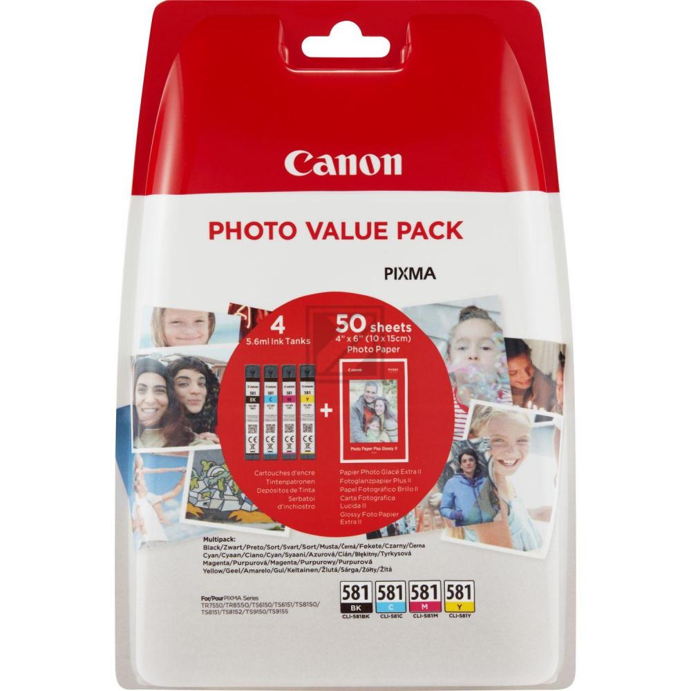 ORIGINAL Canon Value Pack Schwarz / Cyan / Magenta / Gelb CLI-581 Photo Value Pack 2106C005 CLI-581 BK/C/M/Y Tinte + Fotopapier Value Pack