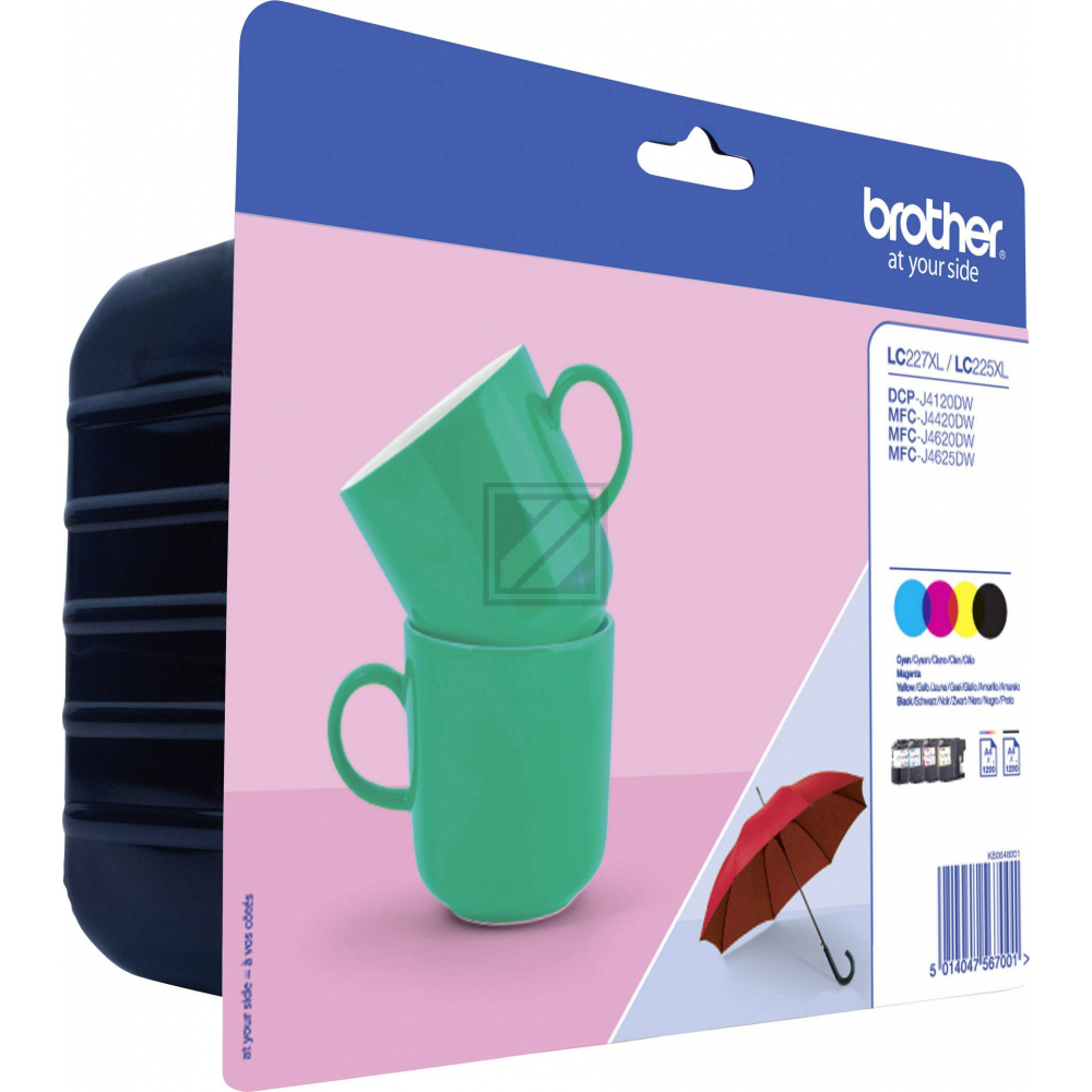 ORIGINAL Brother Multipack Schwarz / Cyan / Magenta / Gelb LC-225XL-LC-227XL LC227XLVALBPDR 4 Tintenpatronen: LC-227XLBK + LC-225XLC + LC-225XLM+ LC-225XLY