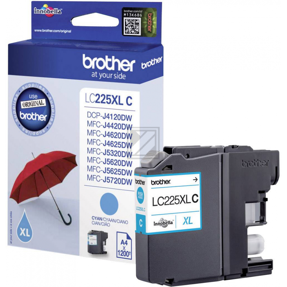 ORIGINAL Brother Tintenpatrone Cyan LC225XLC LC-225XL ~1200 Seiten 11,8ml