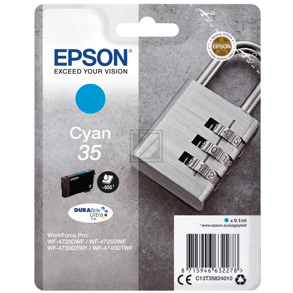 ORIGINAL Epson Tintenpatrone Cyan C13T35824010 T3582 ~650 Seiten 9,1ml 35