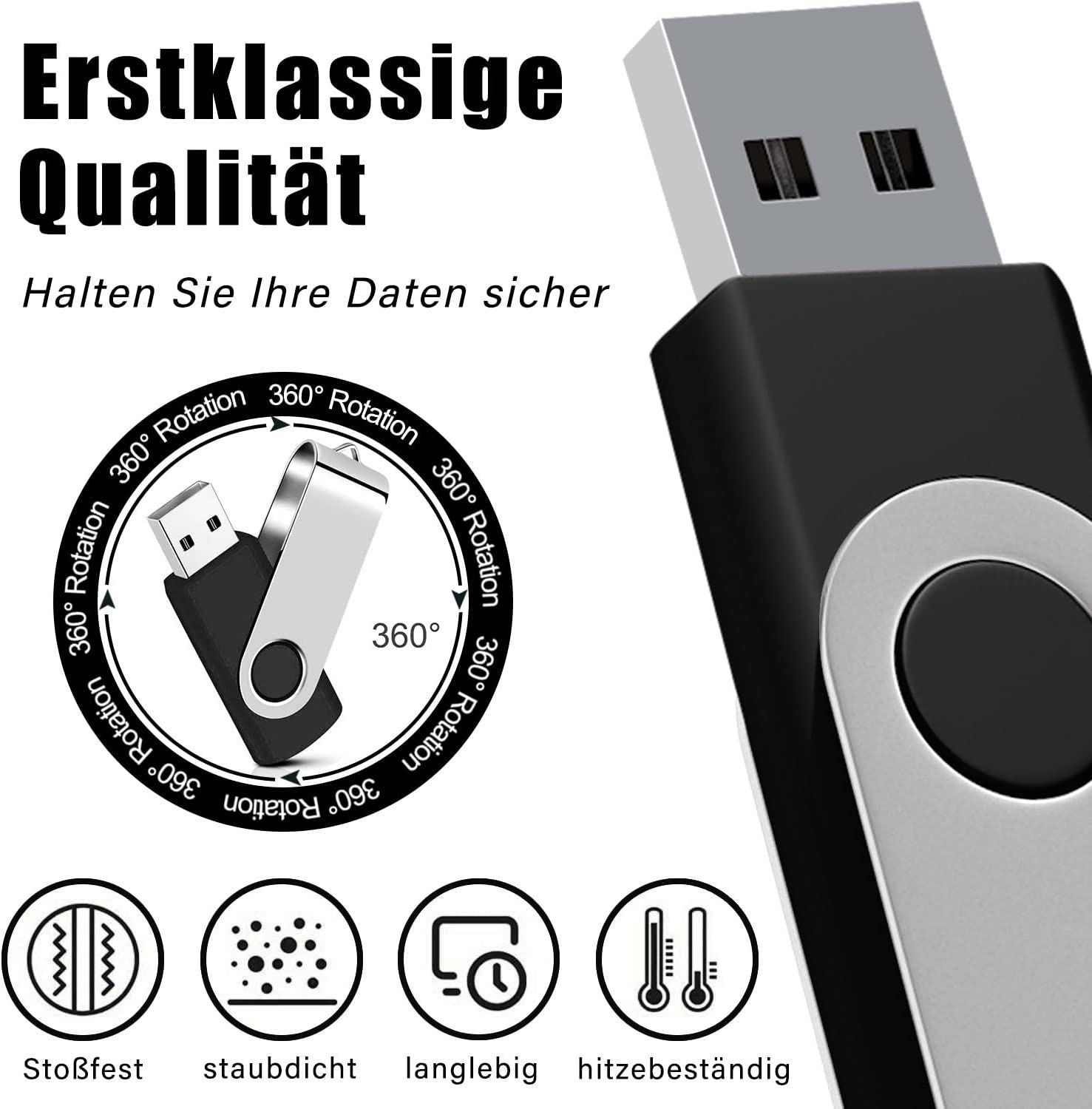EASTBULL USB Stick 8GB Rotate Metall USB Sticks Schnelle Geschwindigkeit USB 2.0, 1 Stück Mehrfarbig 