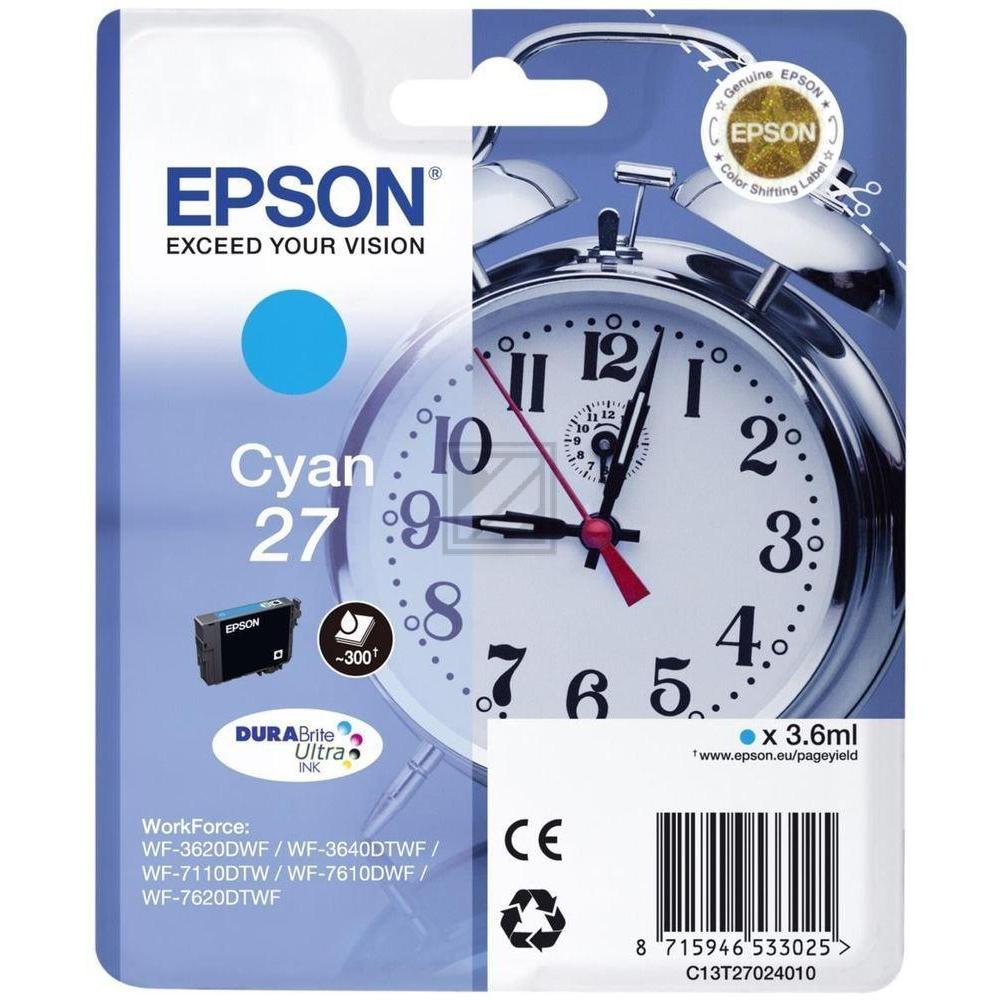 ORIGINAL Epson Tintenpatrone Cyan C13T27024012 T2702 ~300 Seiten 3,6ml